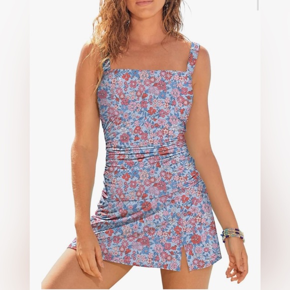 Floral Tummy Control 2 Piece Tankini SwimsuitsSwimdress Push up Swimwear Bathing - Picture 1 of 5